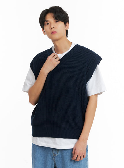 mens-cozy-v-neck-wool-blend-sweater-vest-ia401 / Dark blue