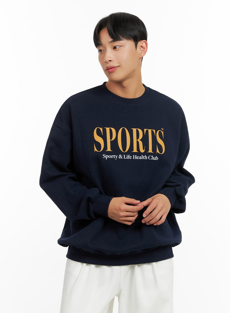 mens-graphic-lettering-crewneck-sweatshirt-dark-blue-iu414 / Dark blue