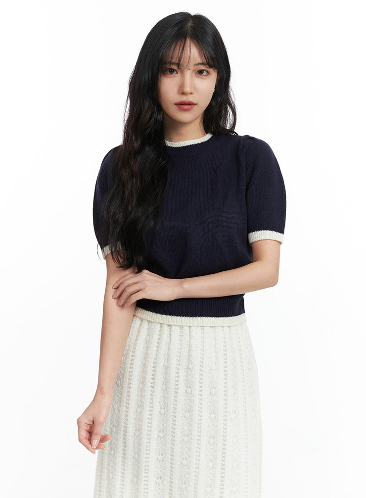 contrasting-round-shoulder-shirt-oj425 / Dark blue