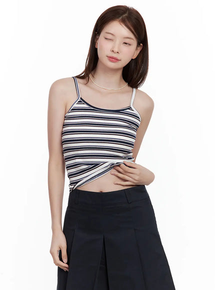 multi-colored-striped-ribbed-tank / Dark blue