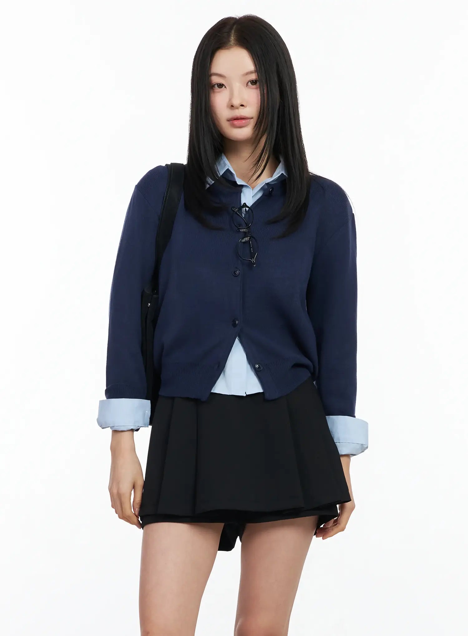 simple-round-neck-cardigan-im524 / Dark blue