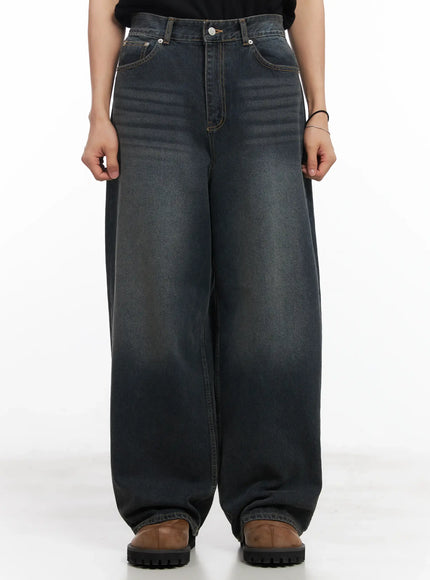 mens-washed-baggy-jeans-iu519 / Dark blue