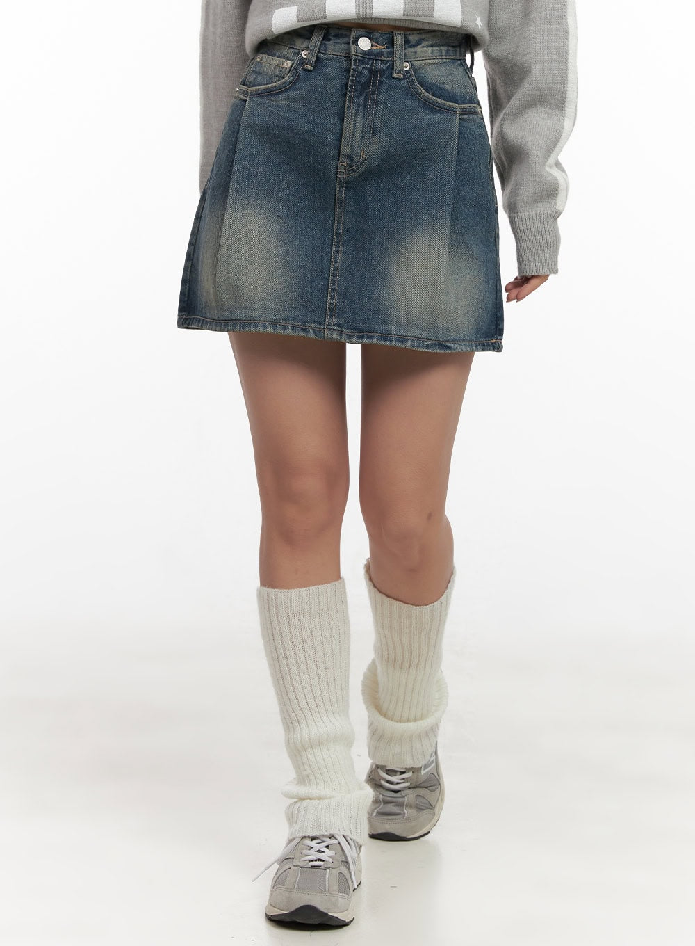 pintuck-washed-denim-mini-skirt-cd416 / Dark blue