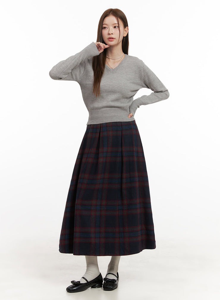 wool-blend-checked-maxi-skirt-od418 / Dark blue