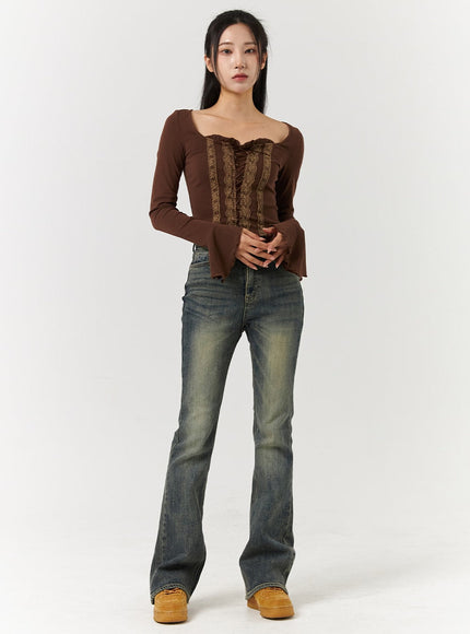 denim-mid-waist-flared-jeans-cd322 / Dark blue