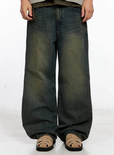 mens-wide-leg-washed-denim-jeans-ig508 / Dark blue