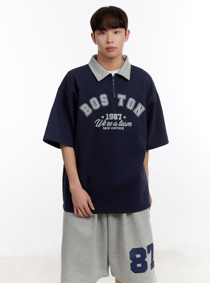 mens-oversized-half-zip-collared-sweatshirt-ia504 / Dark blue