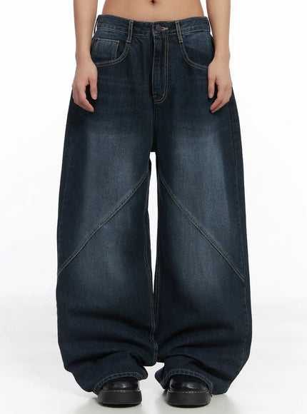 adley-wide-leg-washed-jeans-cj512 / Dark blue