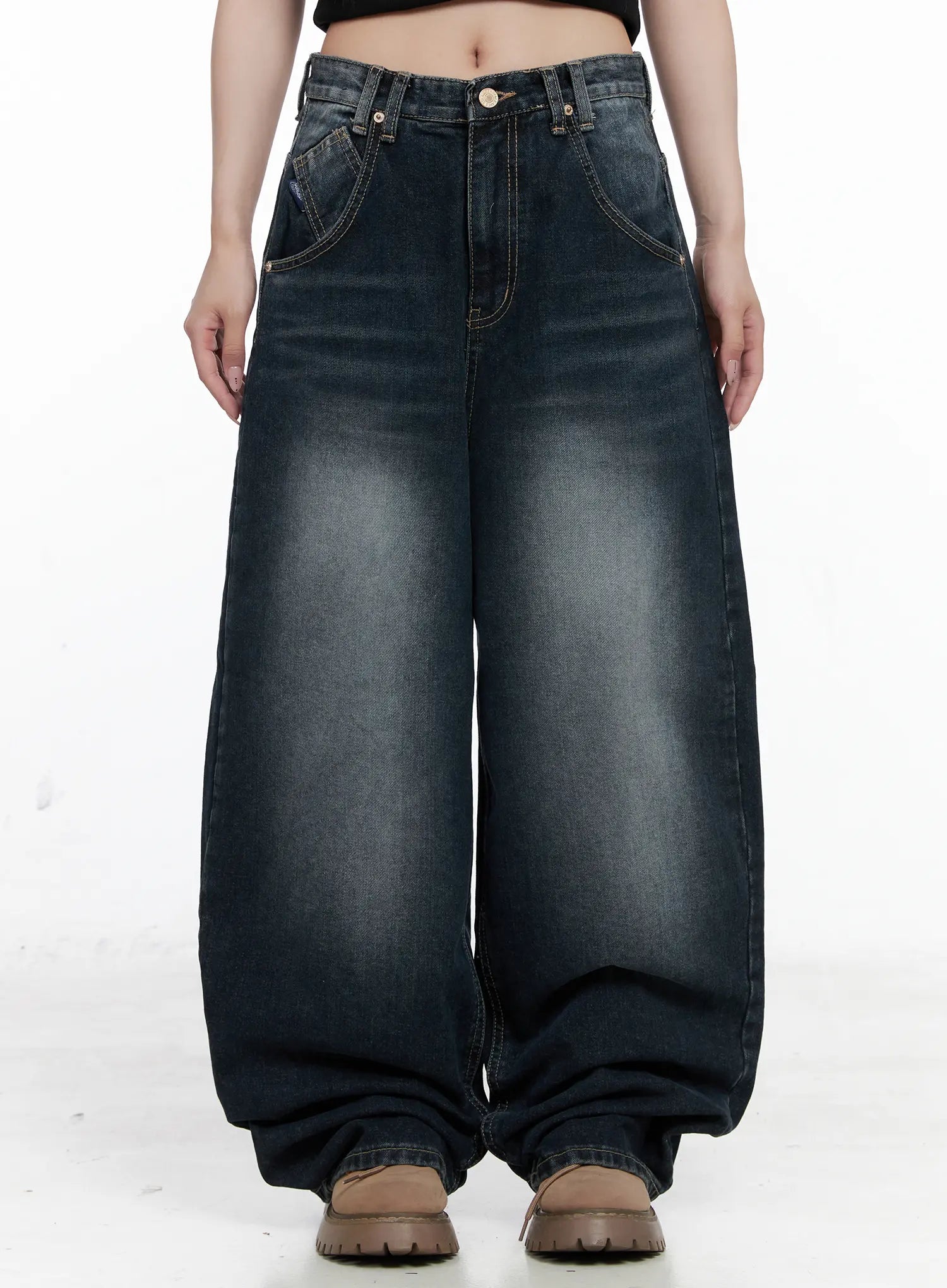 isla-washed-baggy-jeans-co521 / Dark blue