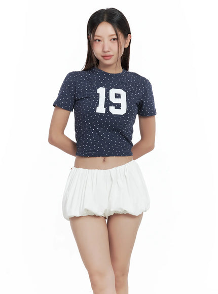 polka-dot-graphic-crop-tee-cl509 / Dark blue