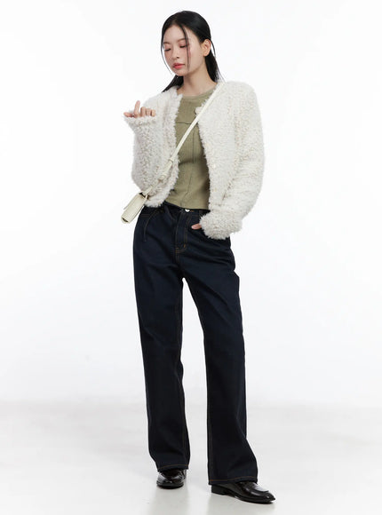 mingi-non-fade-semi-wide-belted-jeans-cj519 / Dark blue