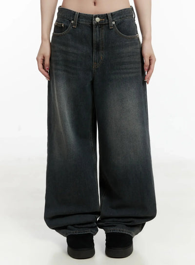 saige-fleece-lined-wide-leg-jeans-ij521 / Dark blue