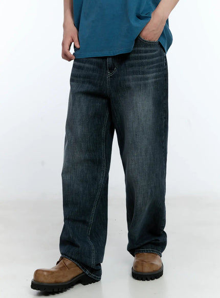 mens-vintage-wash-wide-leg-jeans-il529 / Dark blue