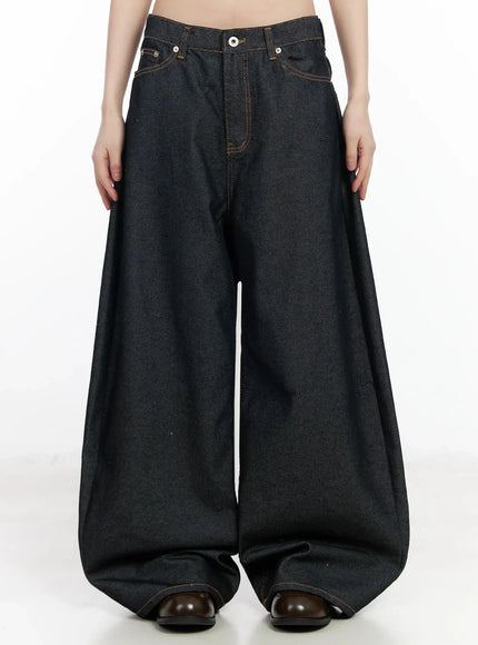 emiko-wide-leg-buckle-jeans-im523 / Dark blue