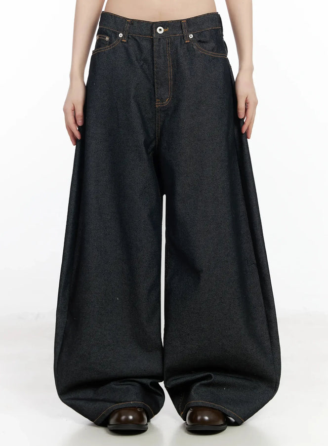 emiko-wide-leg-buckle-jeans-im523 / Dark blue