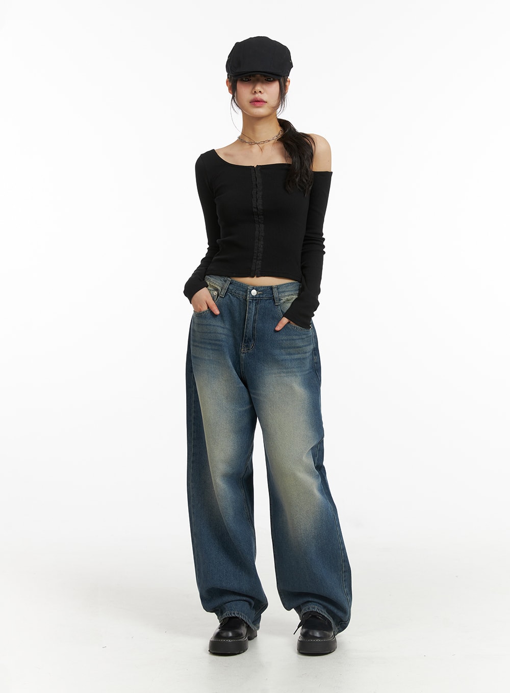 Mid Waist Solid Flared Jeans CF401