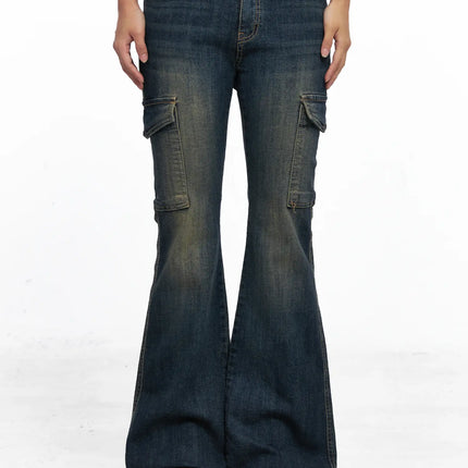 owen-low-rise-vintage-wash-flared-jeans-co510 / Dark blue