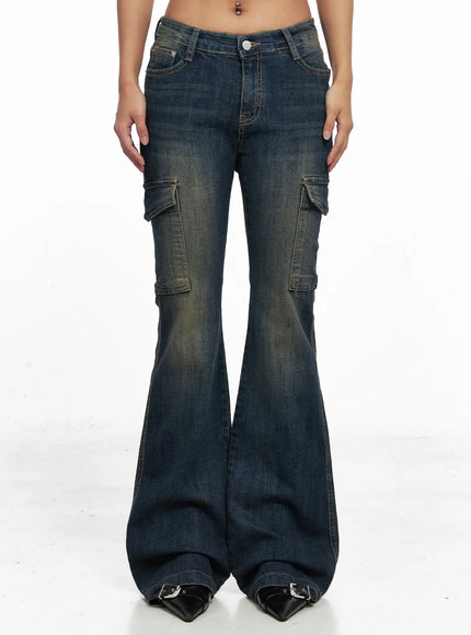 owen-low-rise-vintage-wash-flared-jeans-co510 / Dark blue
