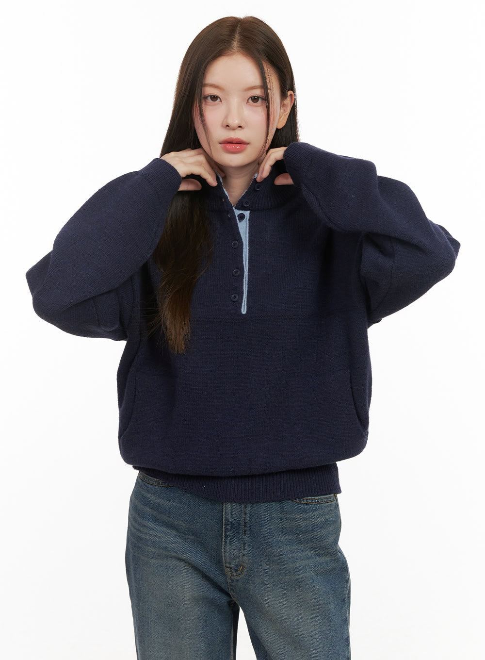 soft-half-button-sweater-od412 / Dark blue