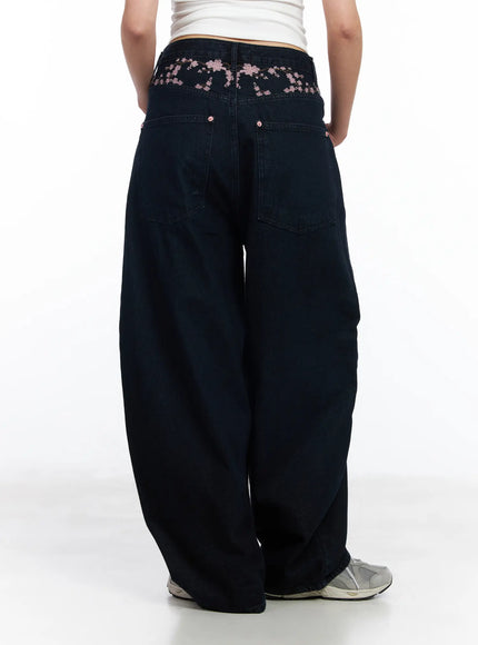 mahalia-cherry-blosson-embroidered-wide-leg-jeans-cf504 / Dark blue