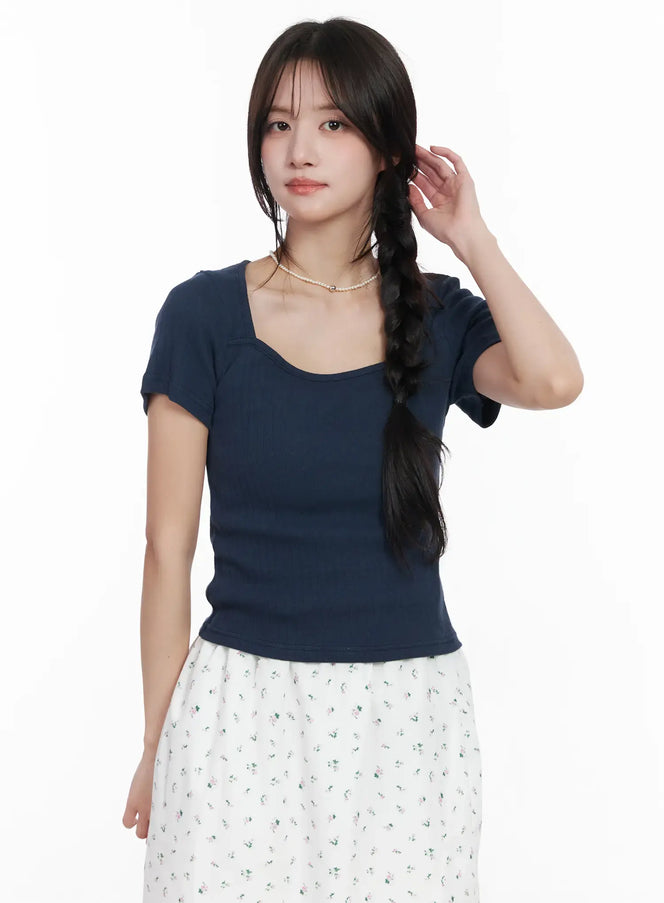 square-neck-short-sleeve-tee-cm527 / Dark blue