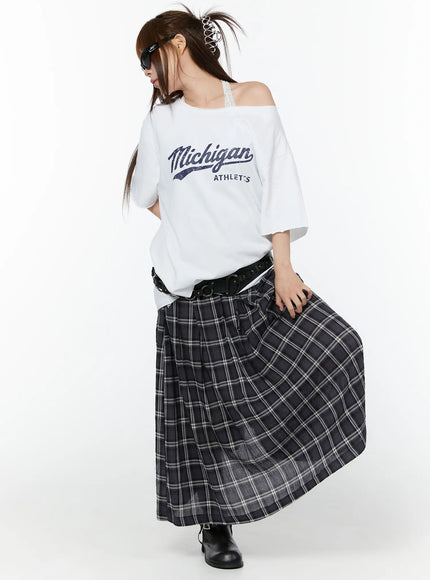 plaid-flare-maxi-skirt-cy519 / Dark blue