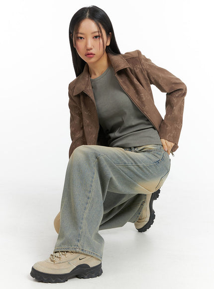 floral-jacquard-zip-up-jacket-cj426 / Dark brown