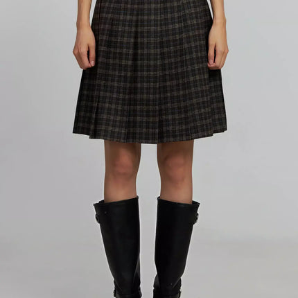 plaid-pleated-midi-skirt-ij502 / Dark brown