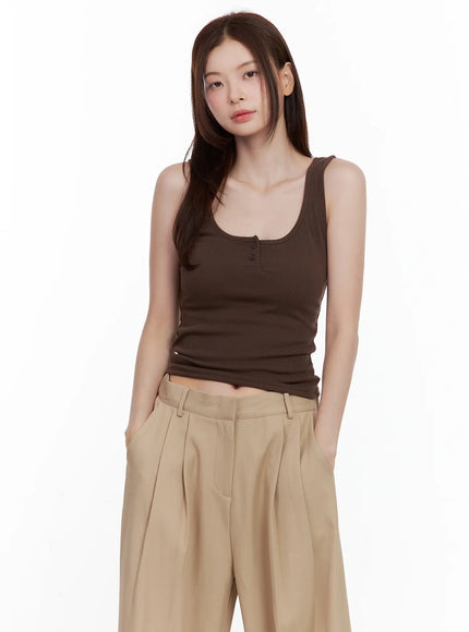 casual-button-tank / Dark brown