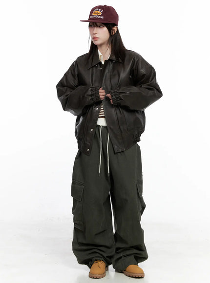 oversized-faux-leather-jacket-co520 / Dark brown