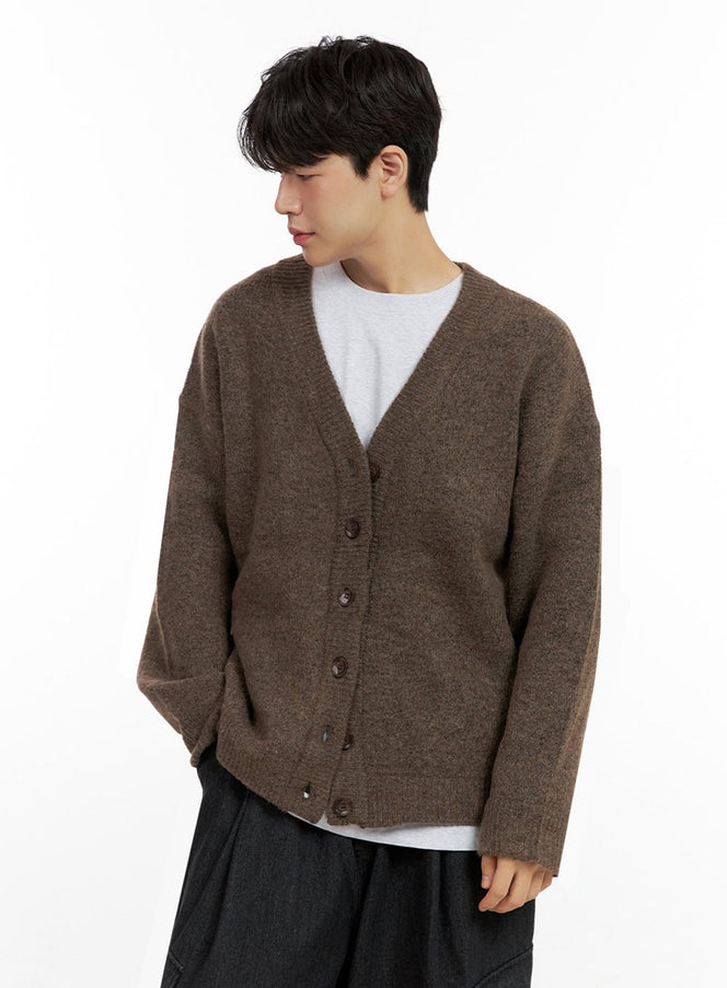 mens-buttoned-oversize-cardigan-in422 / Dark brown