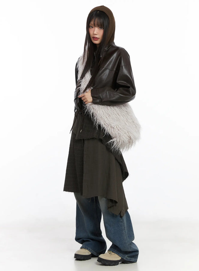 detatchable-hoode-leather-jacket-cd519 / Dark brown