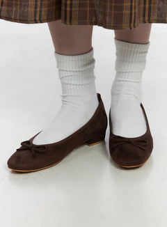 suede-brown-ribbon-flats-cj512 / Dark brown