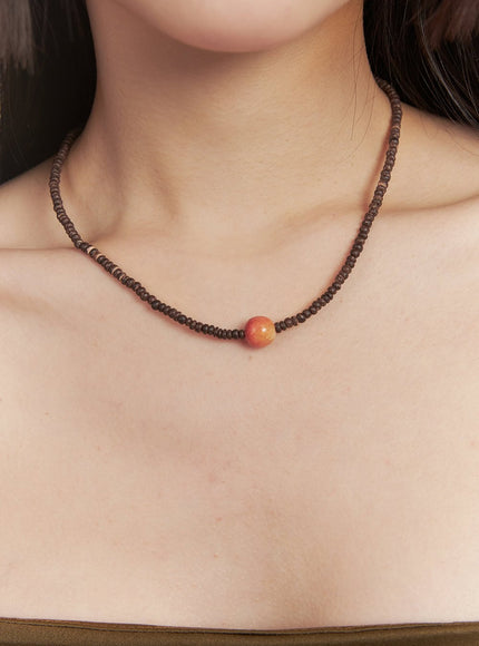 circle-wood-necklace-cf520 / Dark brown