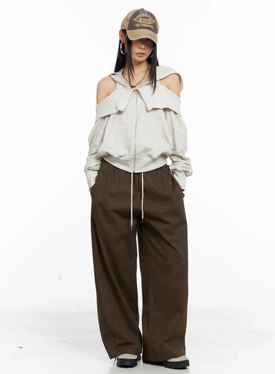 embroidered-back-pocket-drawstring-trackpants-cs509 / Dark brown