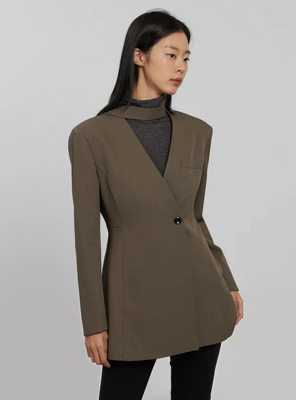tailored-single-button-blazer-ij509 / Dark brown