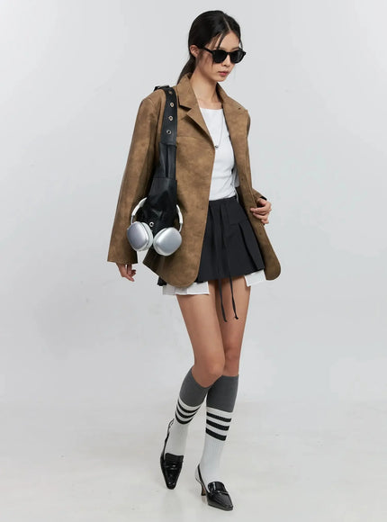 matte-faux-leather-jacket-is516 / Dark brown