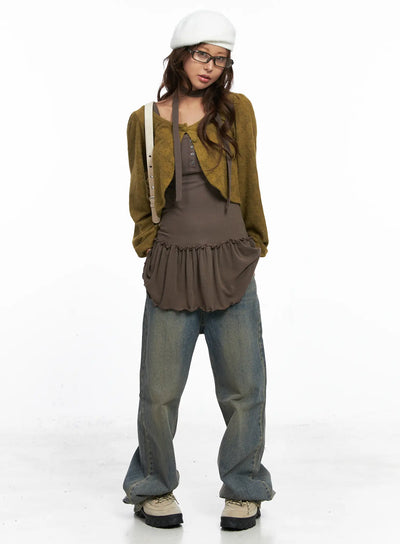 sheer-lace-buttoned-bolero-co513 / Dark green