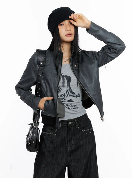 cropped-faux-leather-jacket-cs509 / Dark gray