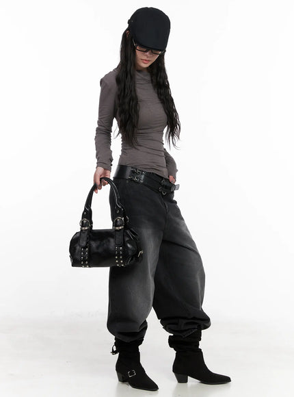 unsymmetrical-neck-long-sleeve-tee-cn513 / Dark gray