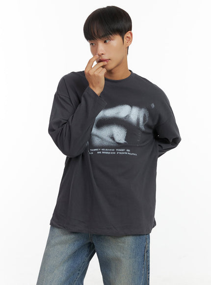 mens-long-sleeve-casual-graphic-cotton-tee-co408 / Dark gray