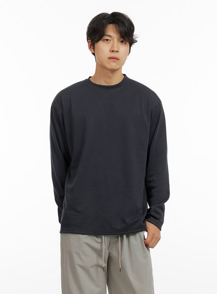 mens-loose-round-neck-long-sleeve-dark-gray-ig409 / Dark gray