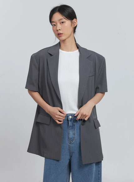 basic-short-sleeve-blazer-dark-gray-iu512 / Dark gray