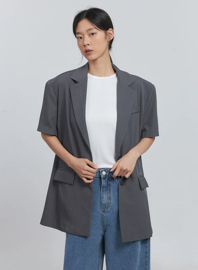 basic-short-sleeve-blazer-dark-gray-iu512 / Dark gray