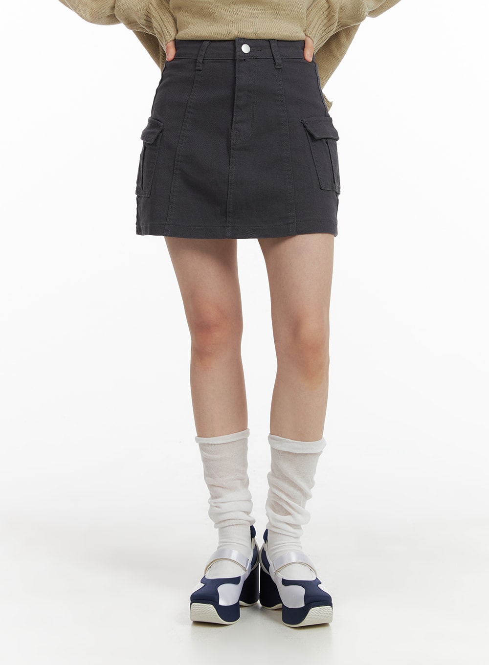 solid-cargo-mini-skirt-om408 / Dark gray