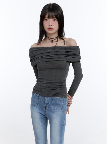long-sleeve-off-shoulder-slim-top-cg412 / Dark gray