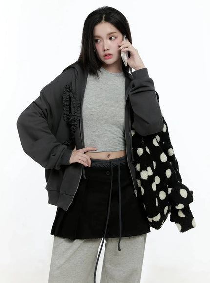 oversized-ruffle-zip-up-hoodie-io527 / Dark gray