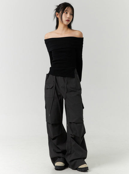string-wide-fit-cargo-pants-cn317 / Dark gray