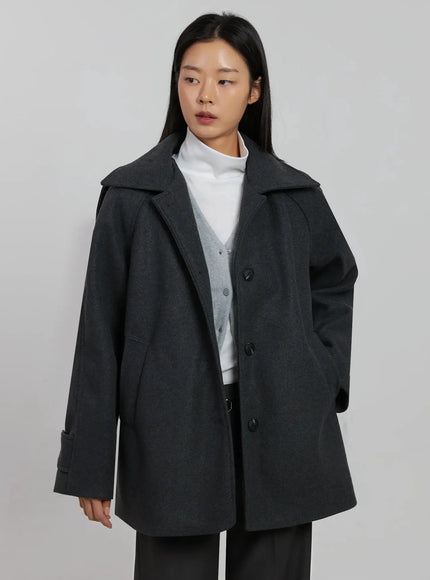 oversized-high-collar-short-coat-ij508 / Dark gray