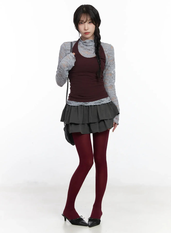 chic-ruffled-layered-mini-skirt-cj526 / Dark gray